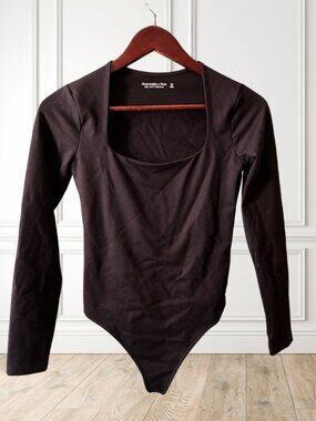 Abercrombie & Fitch Soft A&F Long Sleeve Scoop Neck Bodysuit XS Black